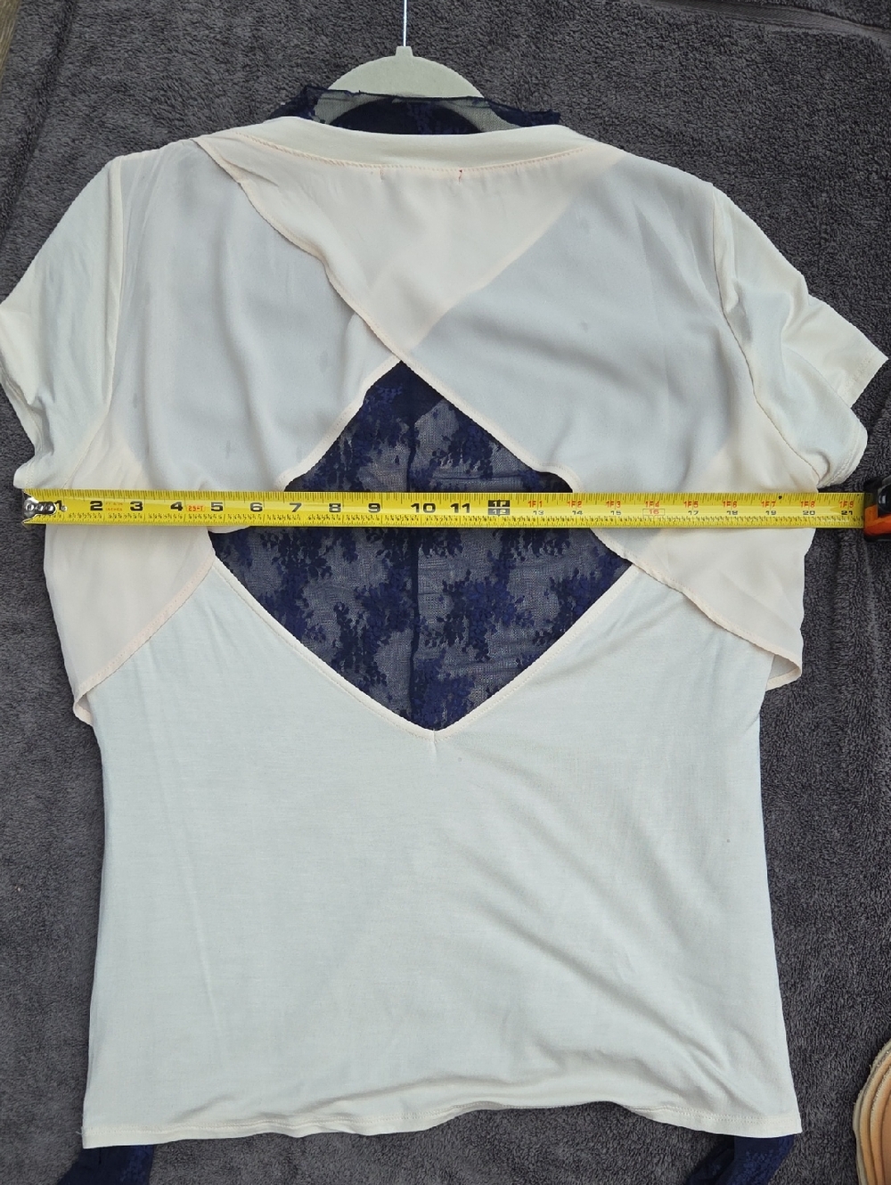 NWOT Red Bar Cream Draped Open Back Bamboo Short Sleeve Top Sz. S